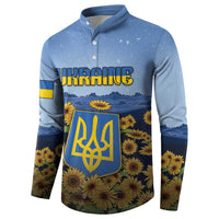 Personalized Ukraine Button Sweatshirt Coat Of Arms On Sunflower Field - Wonder Print Shop