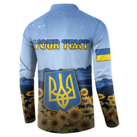 Personalized Ukraine Button Sweatshirt Coat Of Arms On Sunflower Field - Wonder Print Shop
