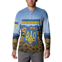 Personalized Ukraine Button Sweatshirt Coat Of Arms On Sunflower Field - Wonder Print Shop
