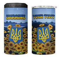 Personalized Ukraine 4 in 1 Can Cooler Tumbler Coat Of Arms On Sunflower Field - Wonder Print Shop
