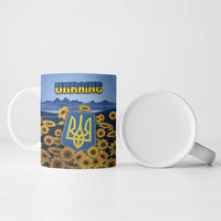 Personalized Ukraine Ceramic Mug Coat Of Arms On Sunflower Field - Wonder Print Shop