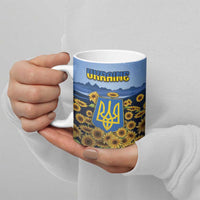 Personalized Ukraine Ceramic Mug Coat Of Arms On Sunflower Field - Wonder Print Shop