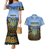 Personalized Ukraine Couples Matching Mermaid Dress and Hawaiian Shirt Coat Of Arms On Sunflower Field - Wonder Print Shop