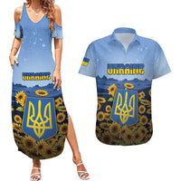 Personalized Ukraine Couples Matching Summer Maxi Dress and Hawaiian Shirt Coat Of Arms On Sunflower Field - Wonder Print Shop