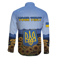Personalized Ukraine Family Matching Off The Shoulder Long Sleeve Dress and Hawaiian Shirt Coat Of Arms On Sunflower Field - Wonder Print Shop