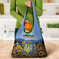 Ukraine Grocery Bag Coat Of Arms On Sunflower Field - Wonder Print Shop