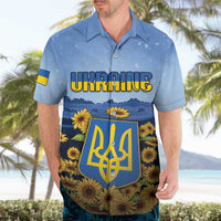 Personalized Ukraine Hawaiian Shirt Coat Of Arms On Sunflower Field - Wonder Print Shop
