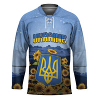 Personalized Ukraine Hockey Jersey Coat Of Arms On Sunflower Field - Wonder Print Shop