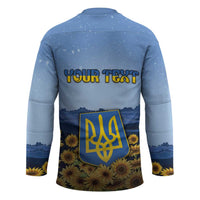 Personalized Ukraine Hockey Jersey Coat Of Arms On Sunflower Field - Wonder Print Shop