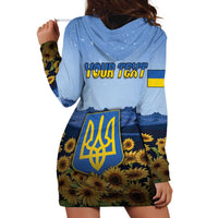Personalized Ukraine Hoodie Dress Coat Of Arms On Sunflower Field - Wonder Print Shop