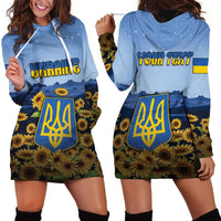 Personalized Ukraine Hoodie Dress Coat Of Arms On Sunflower Field - Wonder Print Shop