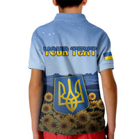 Personalized Ukraine Kid Polo Shirt Coat Of Arms On Sunflower Field - Wonder Print Shop