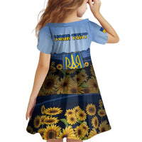 Personalized Ukraine Kid Short Sleeve Dress Coat Of Arms On Sunflower Field - Wonder Print Shop
