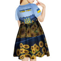 Personalized Ukraine Kid Short Sleeve Dress Coat Of Arms On Sunflower Field - Wonder Print Shop
