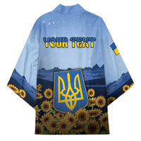 Personalized Ukraine Kimono Coat Of Arms On Sunflower Field - Wonder Print Shop