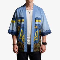 Personalized Ukraine Kimono Coat Of Arms On Sunflower Field - Wonder Print Shop