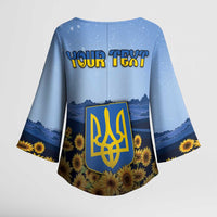 Personalized Ukraine Kimono Sleeve Blouse Coat Of Arms On Sunflower Field - Wonder Print Shop
