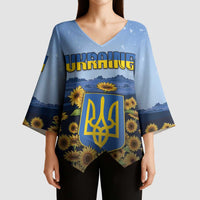 Personalized Ukraine Kimono Sleeve Blouse Coat Of Arms On Sunflower Field - Wonder Print Shop
