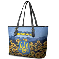 Ukraine Leather Tote Bag Coat Of Arms On Sunflower Field - Wonder Print Shop