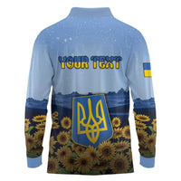 Personalized Ukraine Long Sleeve Polo Shirt Coat Of Arms On Sunflower Field - Wonder Print Shop