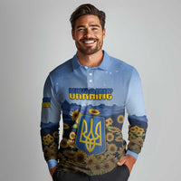 Personalized Ukraine Long Sleeve Polo Shirt Coat Of Arms On Sunflower Field - Wonder Print Shop