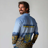 Personalized Ukraine Long Sleeve Polo Shirt Coat Of Arms On Sunflower Field - Wonder Print Shop