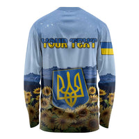 Personalized Ukraine Long Sleeve Shirt Coat Of Arms On Sunflower Field - Wonder Print Shop