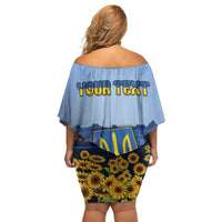 Personalized Ukraine Off Shoulder Short Dress Coat Of Arms On Sunflower Field - Wonder Print Shop