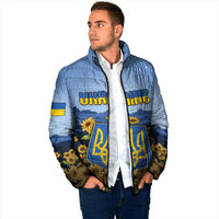 Personalized Ukraine Padded Jacket Coat Of Arms On Sunflower Field - Wonder Print Shop