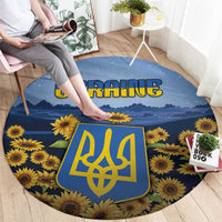 Ukraine Round Carpet Coat Of Arms On Sunflower Field - Wonder Print Shop
