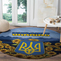 Ukraine Round Carpet Coat Of Arms On Sunflower Field - Wonder Print Shop
