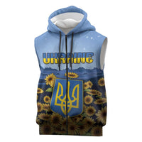 Personalized Ukraine Sleeveless Zip Hoodie Coat Of Arms On Sunflower Field - Wonder Print Shop