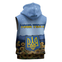 Personalized Ukraine Sleeveless Zip Hoodie Coat Of Arms On Sunflower Field - Wonder Print Shop