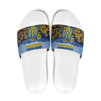 Ukraine Slide Sandals Coat Of Arms On Sunflower Field - Wonder Print Shop