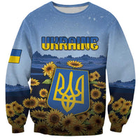 Personalized Ukraine Sweatshirt Coat Of Arms On Sunflower Field - Wonder Print Shop