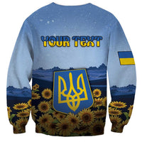 Personalized Ukraine Sweatshirt Coat Of Arms On Sunflower Field - Wonder Print Shop