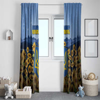 Ukraine Window Curtain Coat Of Arms On Sunflower Field - Wonder Print Shop