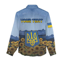 Personalized Ukraine Women Casual Shirt Coat Of Arms On Sunflower Field - Wonder Print Shop