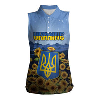 Personalized Ukraine Women Sleeveless Polo Shirt Coat Of Arms On Sunflower Field - Wonder Print Shop