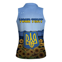 Personalized Ukraine Women Sleeveless Polo Shirt Coat Of Arms On Sunflower Field - Wonder Print Shop