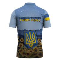 Personalized Ukraine Zipper Polo Shirt Coat Of Arms On Sunflower Field - Wonder Print Shop