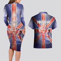 Personalized United Kingdom Couples Matching Long Sleeve Bodycon Dress and Hawaiian Shirt British Lion Flag Style - Wonder Print Shop