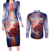 Personalized United Kingdom Couples Matching Long Sleeve Bodycon Dress and Long Sleeve Button Shirt British Lion Flag Style - Wonder Print Shop