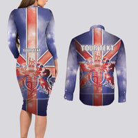 Personalized United Kingdom Couples Matching Long Sleeve Bodycon Dress and Long Sleeve Button Shirt British Lion Flag Style - Wonder Print Shop