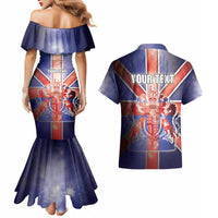 Personalized United Kingdom Couples Matching Mermaid Dress and Hawaiian Shirt British Lion Flag Style - Wonder Print Shop