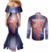 Personalized United Kingdom Couples Matching Mermaid Dress and Long Sleeve Button Shirt British Lion Flag Style - Wonder Print Shop