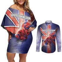 Personalized United Kingdom Couples Matching Off Shoulder Short Dress and Long Sleeve Button Shirt British Lion Flag Style - Wonder Print Shop