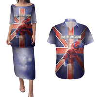 Personalized United Kingdom Couples Matching Puletasi and Hawaiian Shirt British Lion Flag Style - Wonder Print Shop