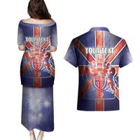 Personalized United Kingdom Couples Matching Puletasi and Hawaiian Shirt British Lion Flag Style - Wonder Print Shop