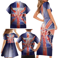 Personalized United Kingdom Family Matching Short Sleeve Bodycon Dress and Hawaiian Shirt British Lion Flag Style - Wonder Print Shop